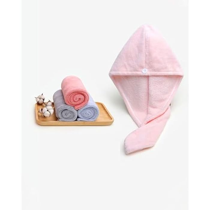 Hair Towel Wrap for Women (2 Pack) Microfiber Turban Quick Drying Super Absorbent with Button for Wet and Dry Hair Red Grey Microfiber - Image 4